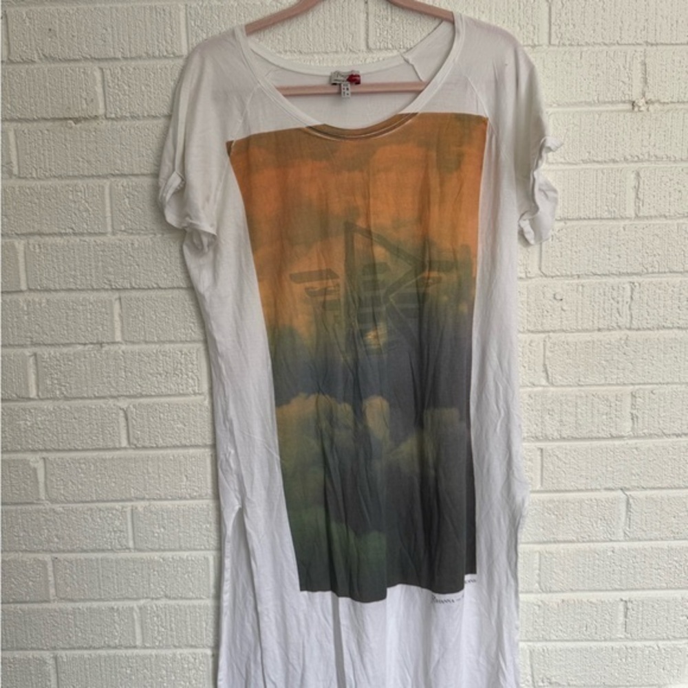 Rihanna x Armani Jeans Graphic Print White T-Shirt Dress Vintage